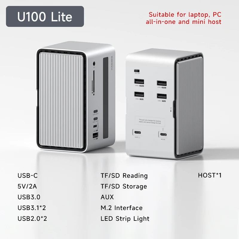 Hagibis USB C Docking Station with Dual HDMI-compatible M.2 SSD Enclosure Ethernet 100W PD USB Hub SD/TF for Laptop Macbook Pro