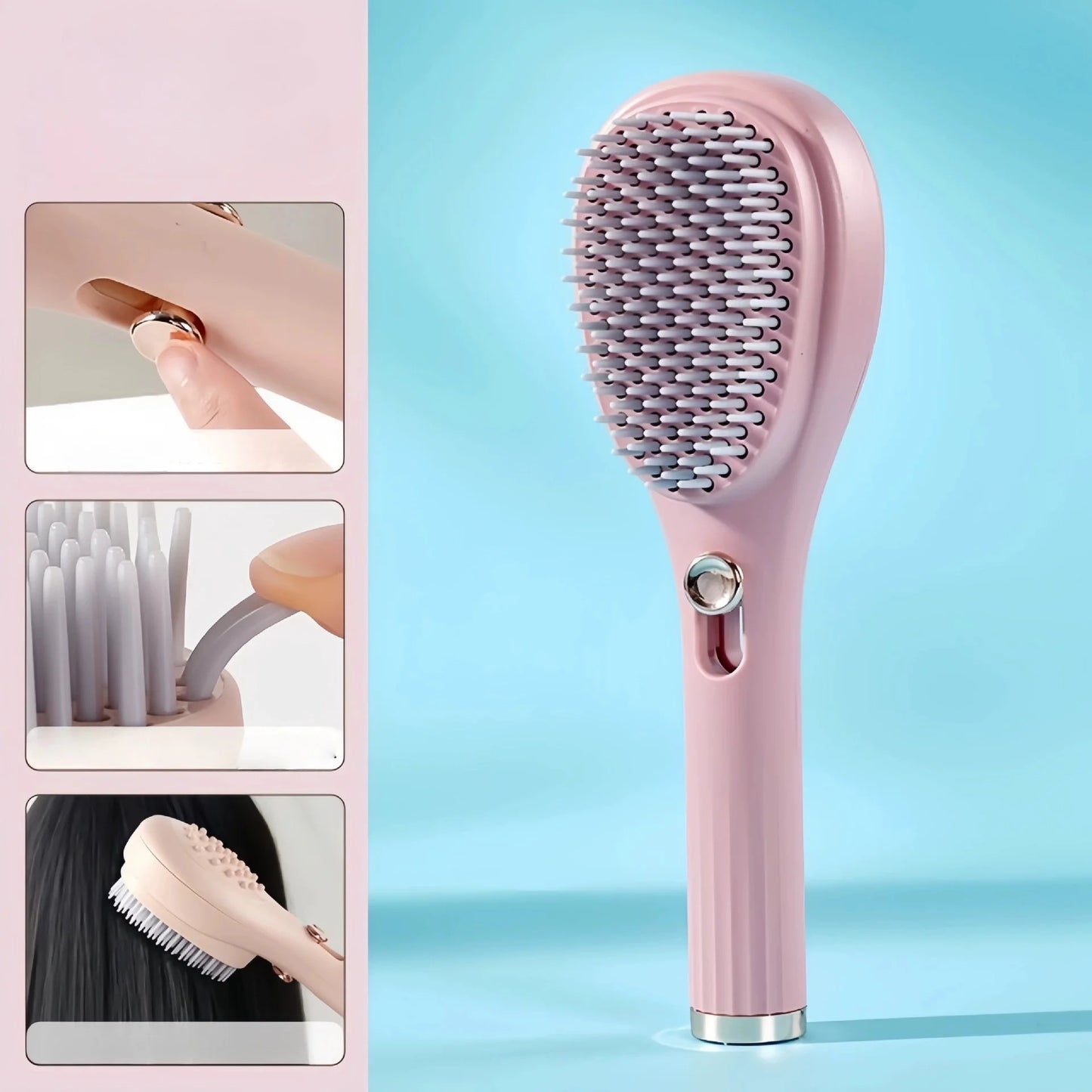 Self Cleaning Hair Brush for Women,Retractable Hairbrush Easy Clean,Anti Static Massage Brush,Rotary Telescopic Structure