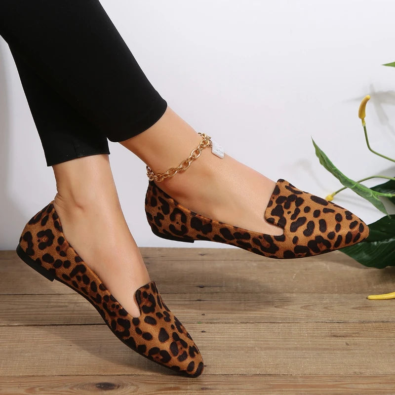 Loafers Flats Leopard Pointed Toe Casual Women Shoes New Comfortable Walking Mujer Zapatos:Wear-resisting