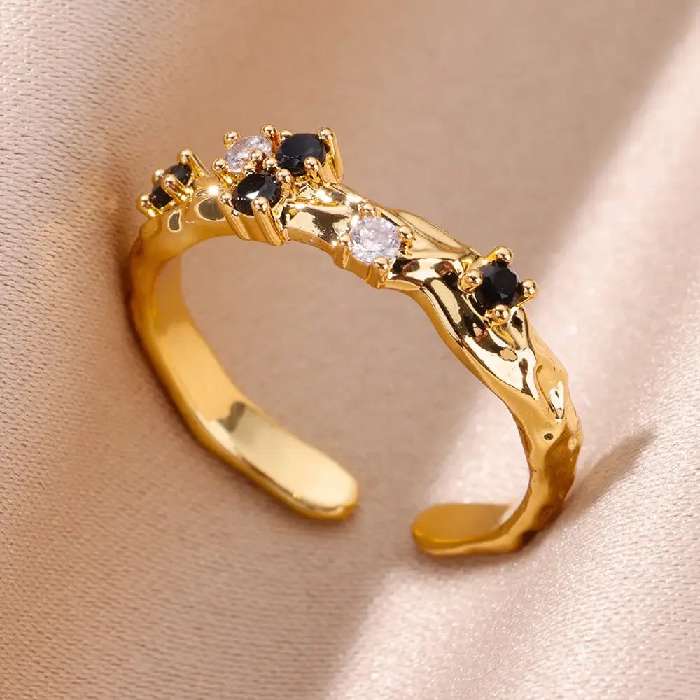 Gold Color Stainless Steel Ring for Women Colorful Cubic Zircon Heart Opening Adjustable Ring Fashion Jewelry Wedding Gift