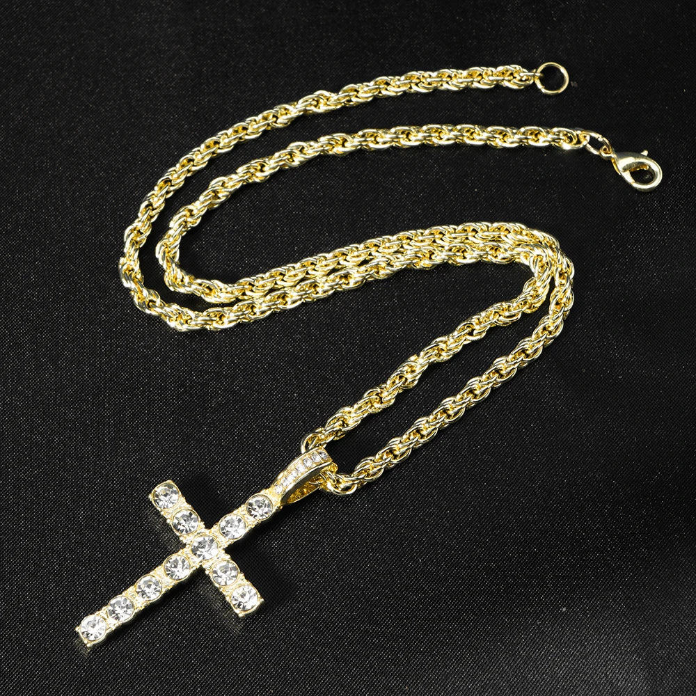Hip Hop Iced Out Cross Pendant Necklace Strap 4mm Zircon Tennis Chain Men Women Sparkling Necklace Punk Jewelry Fashion Gift