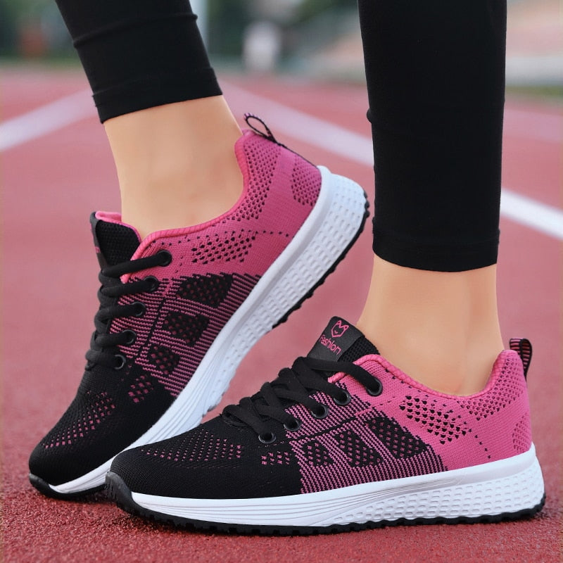 Women's Breathable Casual Walking Air-Mesh Lace Up Flat Shoes