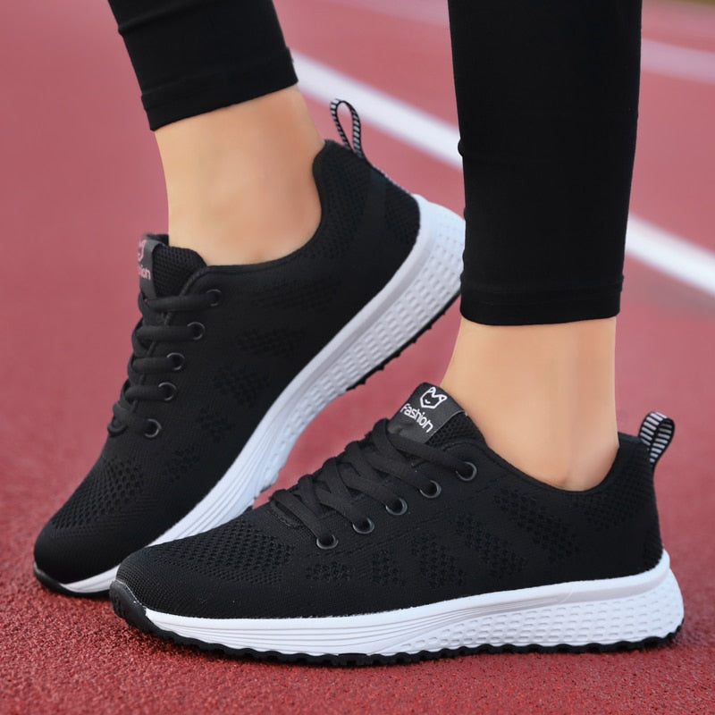 Women's Breathable Casual Walking Air-Mesh Lace Up Flat Shoes