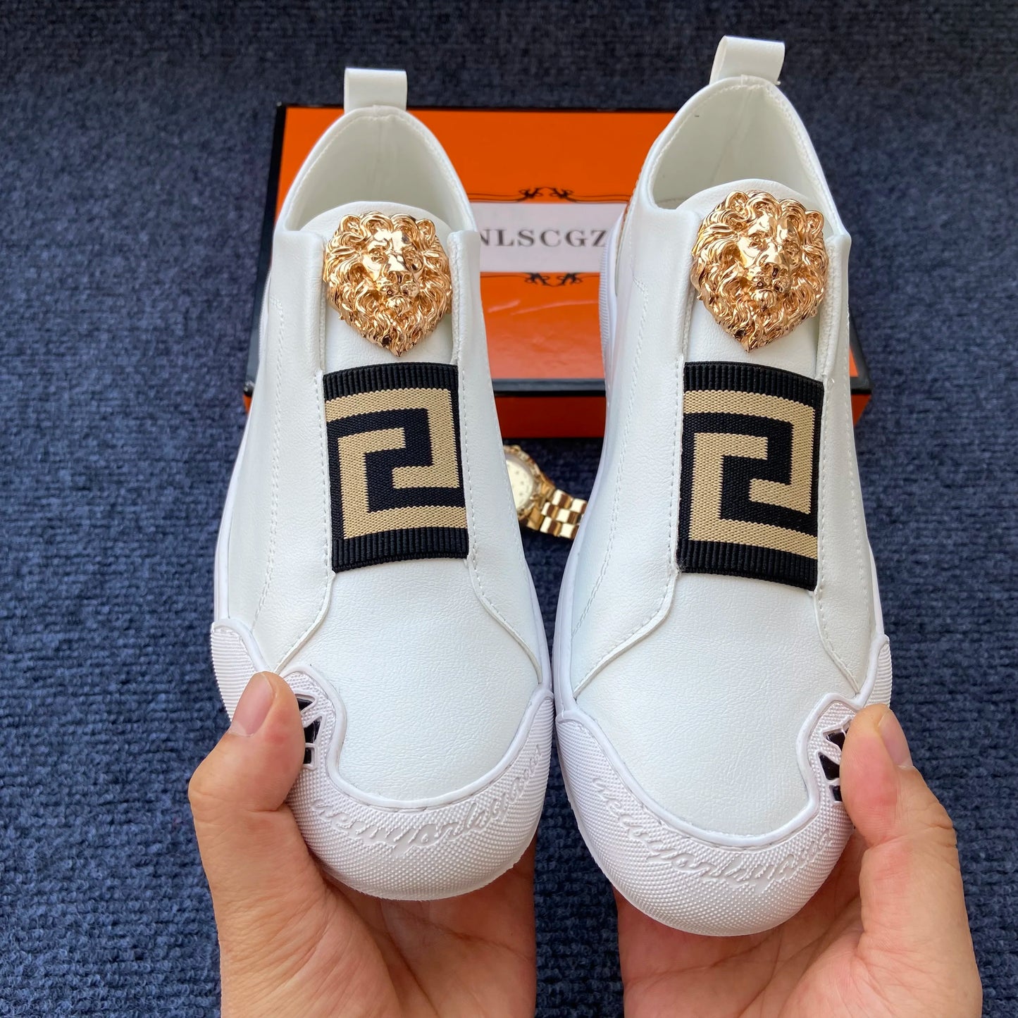 original shoe brand Lion head casual shoes for man luxury loafers designer shoes casual sneakers for man flats black white