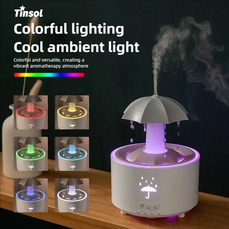 TINSOL Creative Cloud Rain Humidifier Rotating Raindrop Humidifier Smart Aroma Diffuser Remote-Controlled Night Light