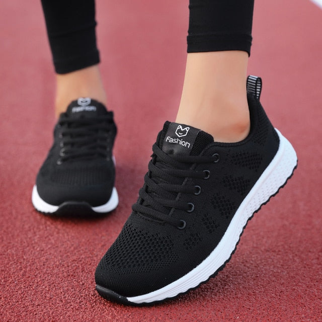 Women's Breathable Casual Walking Air-Mesh Lace Up Flat Shoes