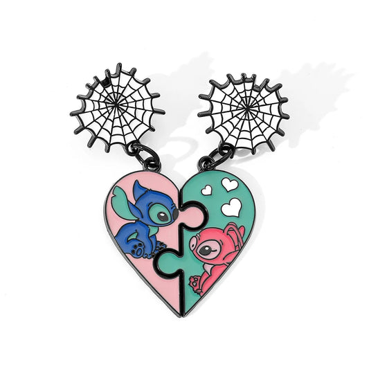 2 Pcs Creative Cartoon Brooch Creative Stitch Enamel Pin Metal Badge Jewelry Clothing Backpack Accessories Gift For Friends
