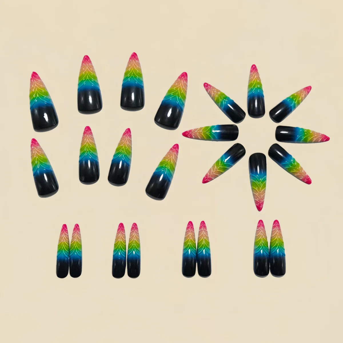 3D Long waterdrop fake nails for women girls embossed Bow gradient blue yellow pink new year red press on false nail art