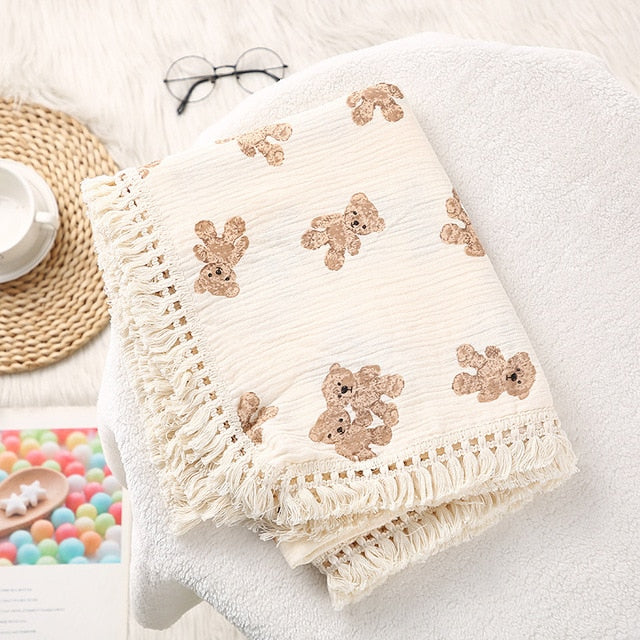 Newborn Fringe Double Layer Organic Baby Blankets