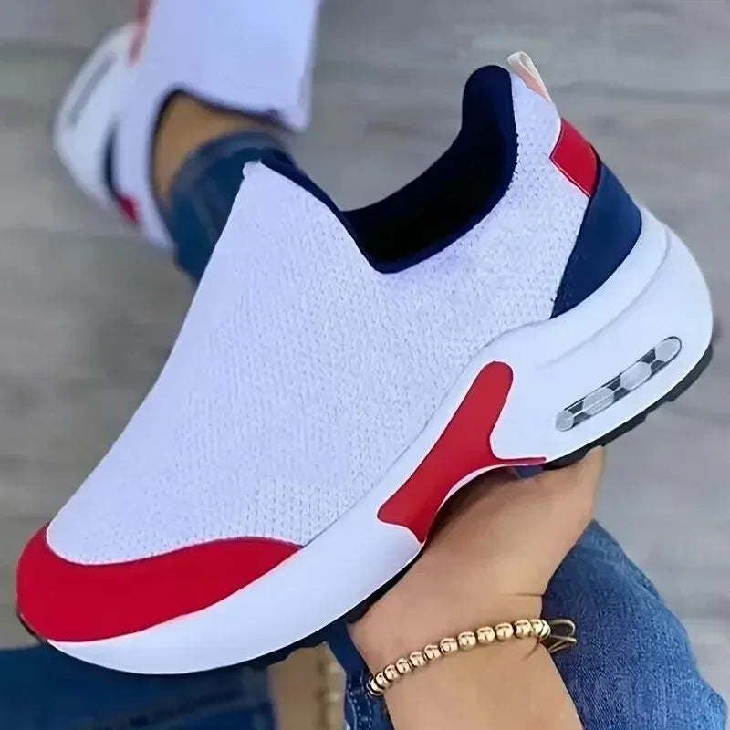 Woman Sneakers Solid Color Fashion Platform Breathable Vulcanize Walking Running Tenis Lace Up Casual Wedges Mesh Sports Shoes