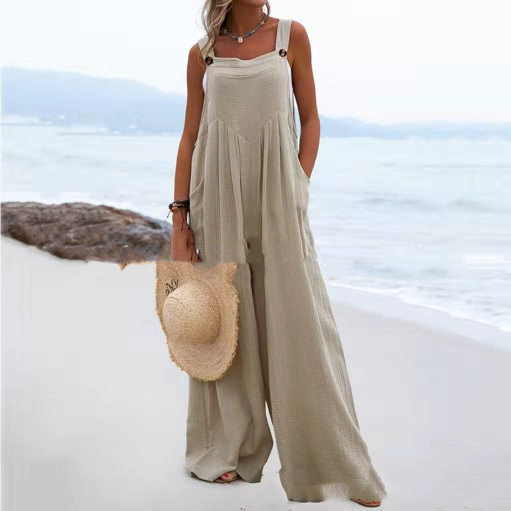 2023 Spring/Summer New Ethnic Style Fashion Solid Color Wide Leg Jumpsuit