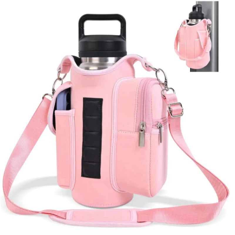 Magnetic Gym Bag Water Bottle Carrier Holder with Phone Pockets & Shoulder Strap,5 Built-in Magnets Gym Bottle Pouch Sleeve