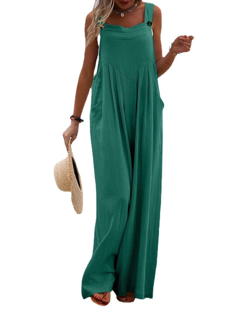 2023 Spring/Summer New Ethnic Style Fashion Solid Color Wide Leg Jumpsuit