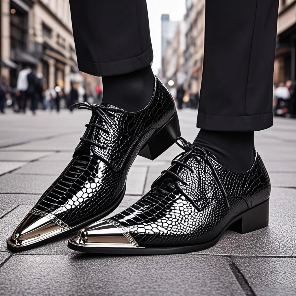 Autumn Male Trend Tip Serpentine Cowhide Formal wear Luxury Leather shoes Man Frenulum Ventilation Popular Men's wedding shoes