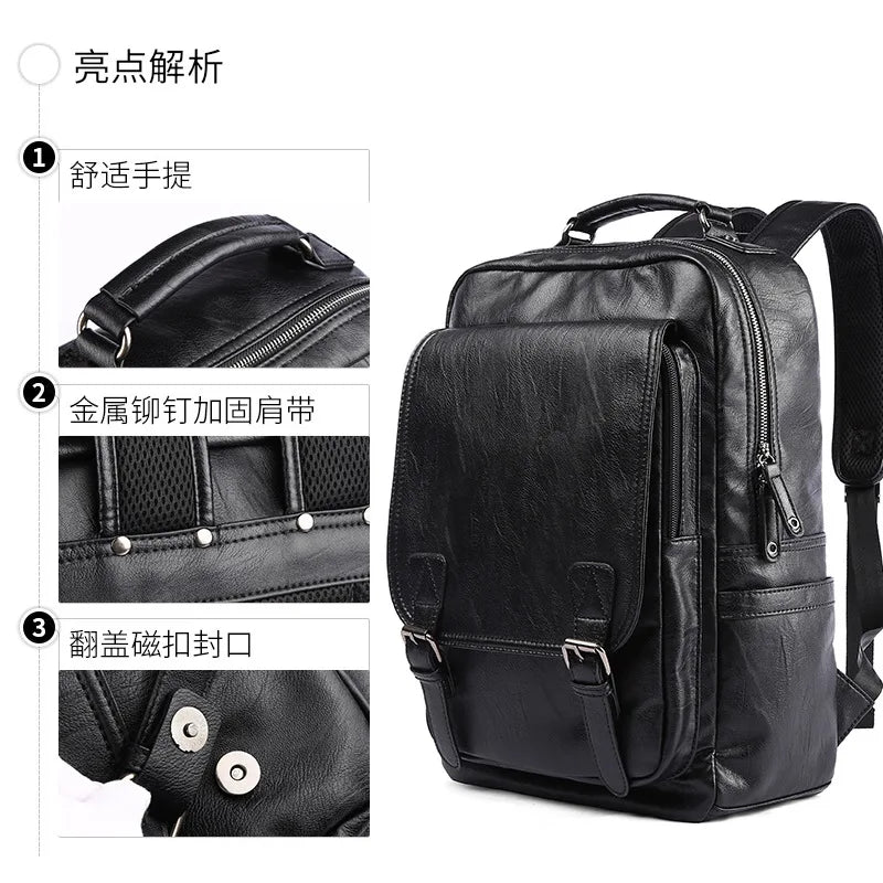 2023 New Fashion Brand Fashion Men's Leather Backpack  Business Leisure Travel Backpack