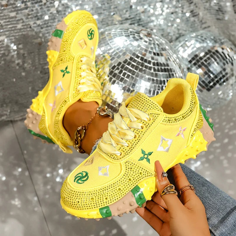 Brand Classical Outdoor Sneakers Embroidery Luxury Crystal Designer Shoes Rubber Nail Anti Slip Running Shoes Comfortable Shoes
