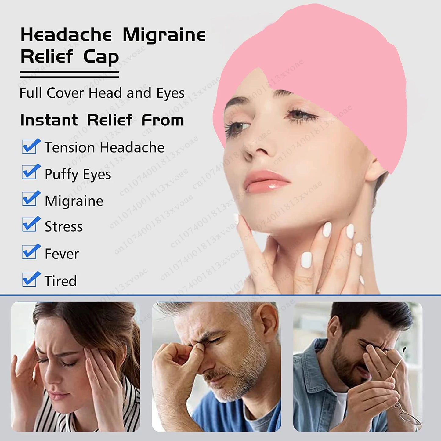 Headache Migraine Relief Hat Gel Ice Cold Compress Therapy Cap Ice Head Wrap Pack Eye Mask For Pressure Relieve Pain Ice Hat