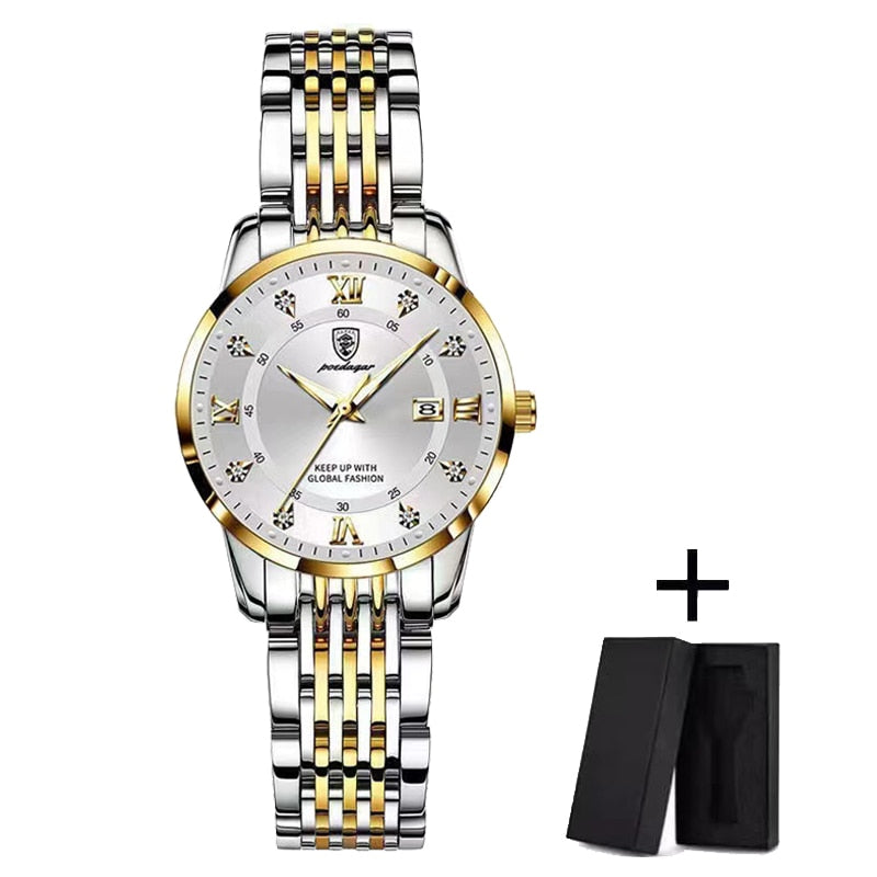 Luxury Fashion Ladies Waterproof Luminous Date Stainless Stain Quartz Wristwatch