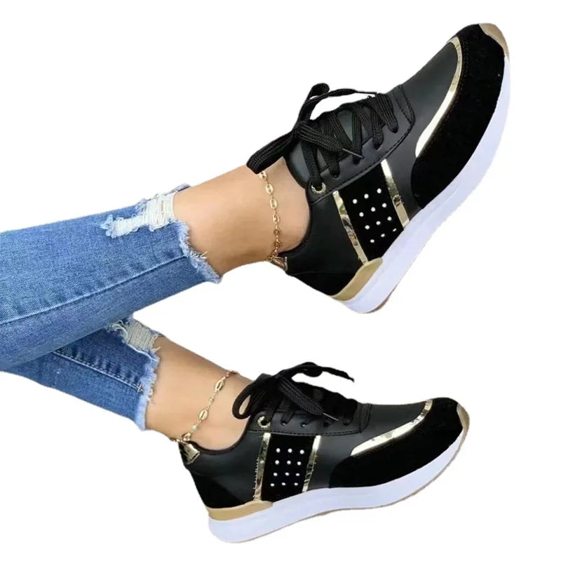 Sneakers Women Platform Shoe Leather Patchwork Female Casual Sport Ladies Outdoor Running Vulcanized Spring Autumn Winter Fallow