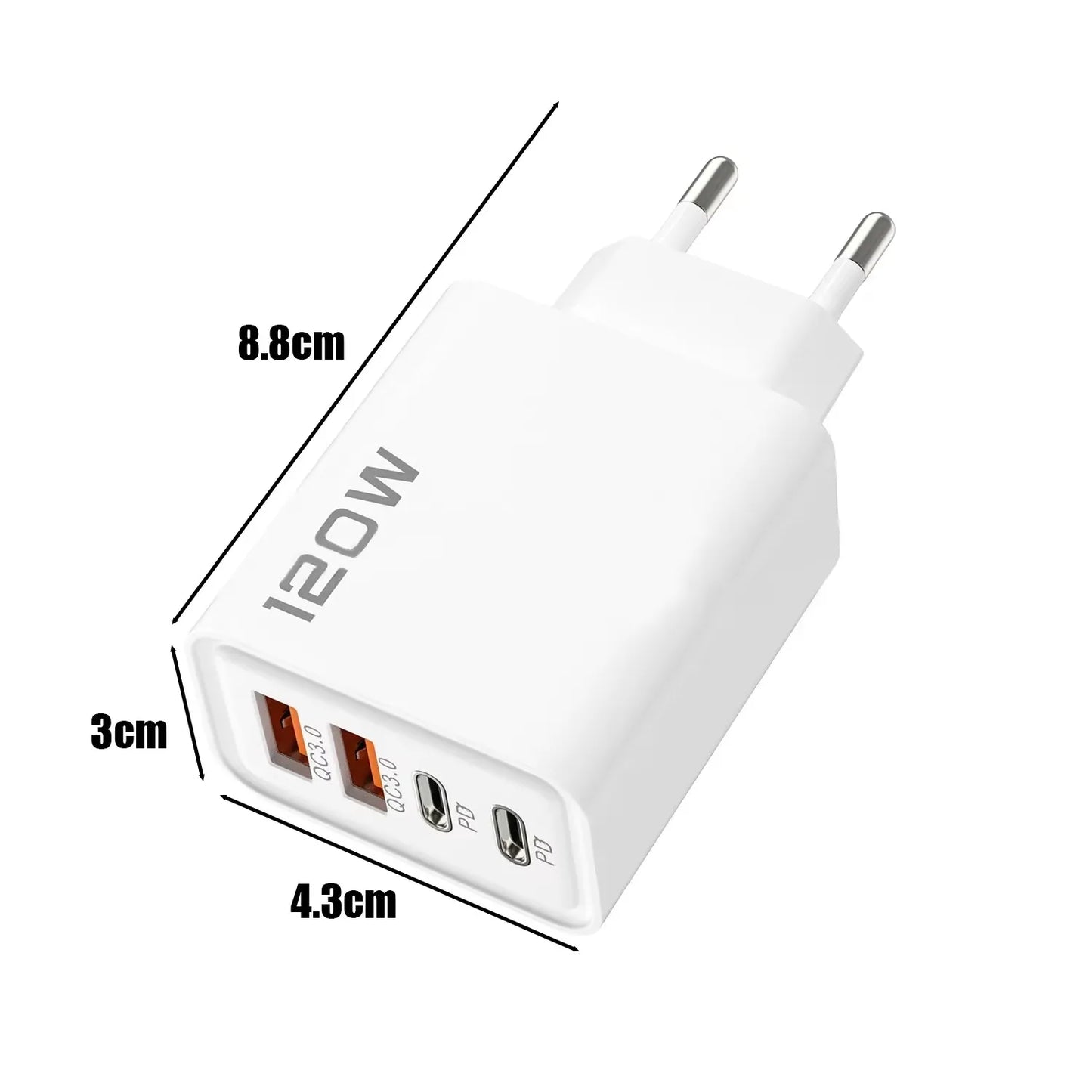 120W 4 Port USB Type C Charger Fast Charging Data Cable USB Phone Charger Adapter for Samsung IPhone Xiaomi Huawei Wall Charger