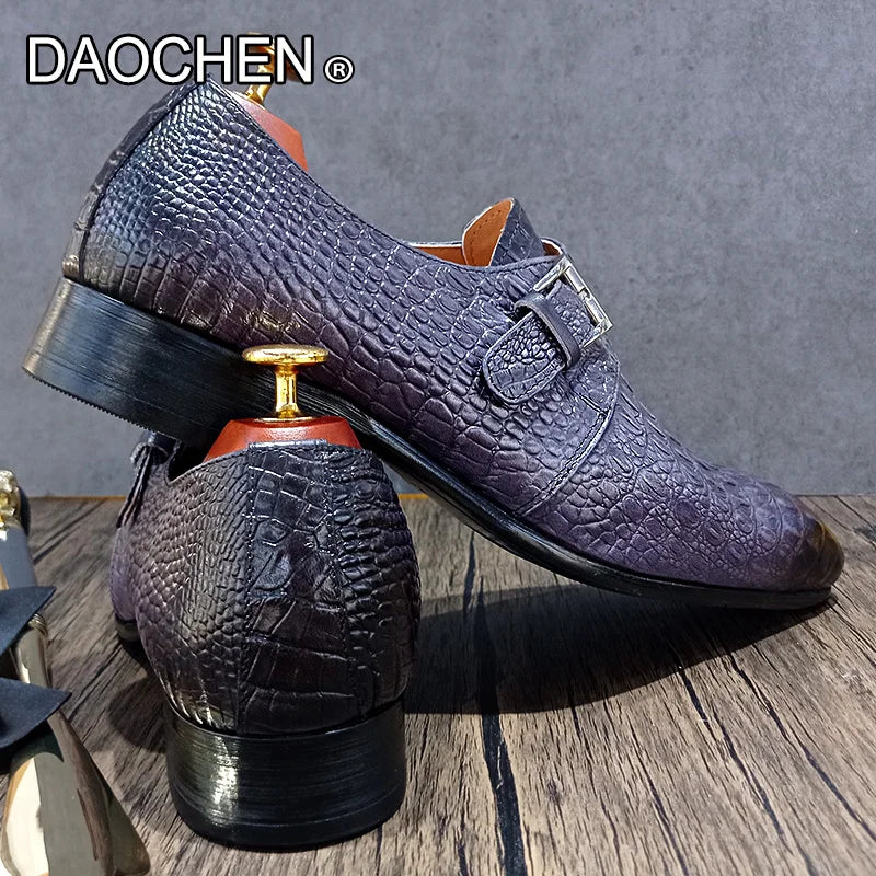 LUXURY BRAND MEN SHOES GRAY BUCKLE STRAP LOAFERS GENUINE LEATHER CASUAL DRESS MAN SHOES WEDDING PARTY MONK SHOES FOR MEN