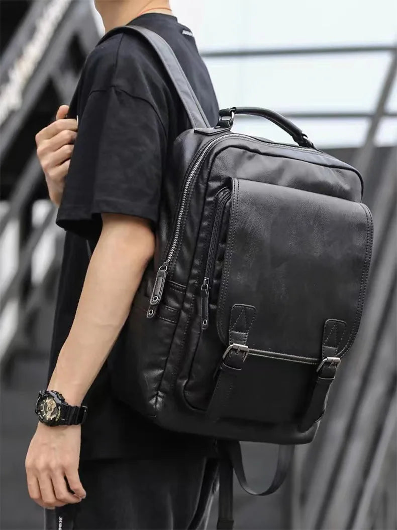 2023 New Fashion Brand Fashion Men's Leather Backpack  Business Leisure Travel Backpack