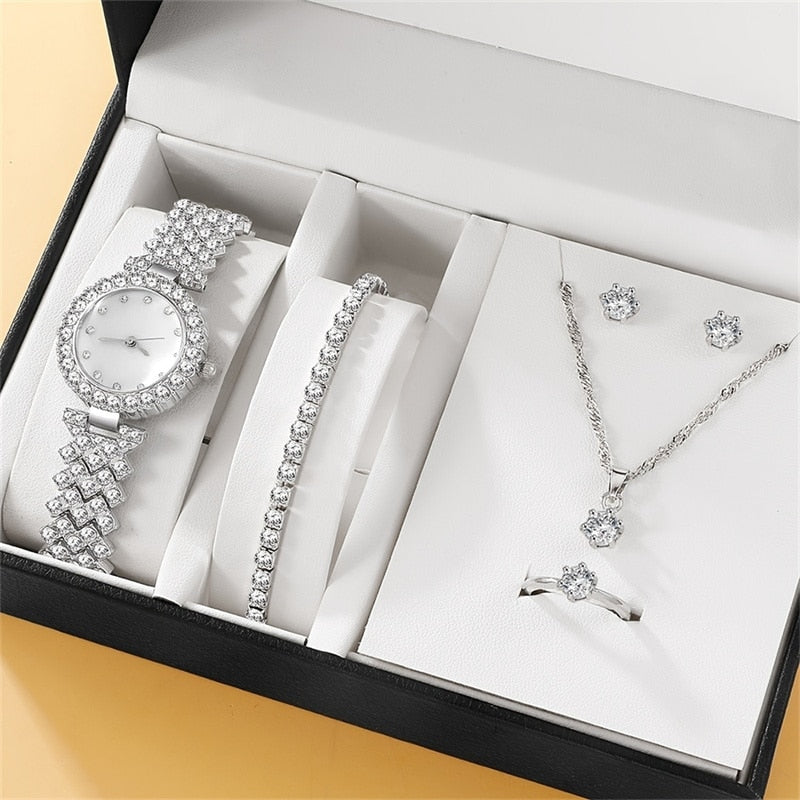 6PCS Set Luxury Casual Ladies Watches Bracelet Set Clock