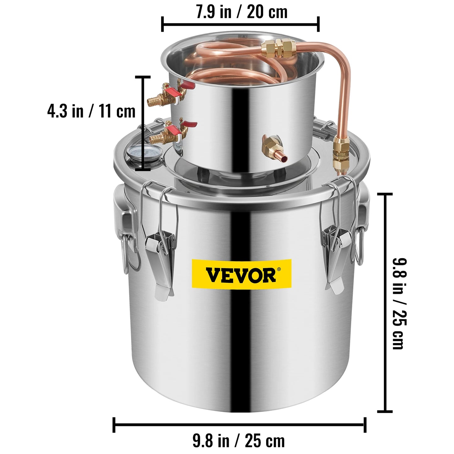 SucceBuy 3 Gal Alcohol Distiller Alambic Moonshine Still Stainless Copper DIY Home Brew Water Wine Essential Oil Brewing Kit