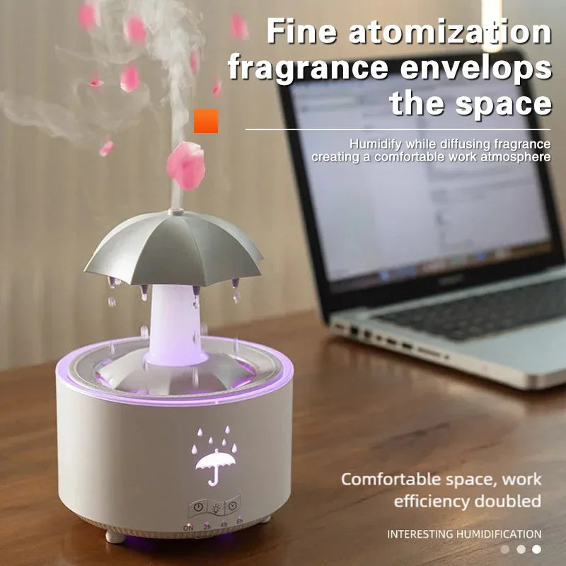 TINSOL Creative Cloud Rain Humidifier Rotating Raindrop Humidifier Smart Aroma Diffuser Remote-Controlled Night Light