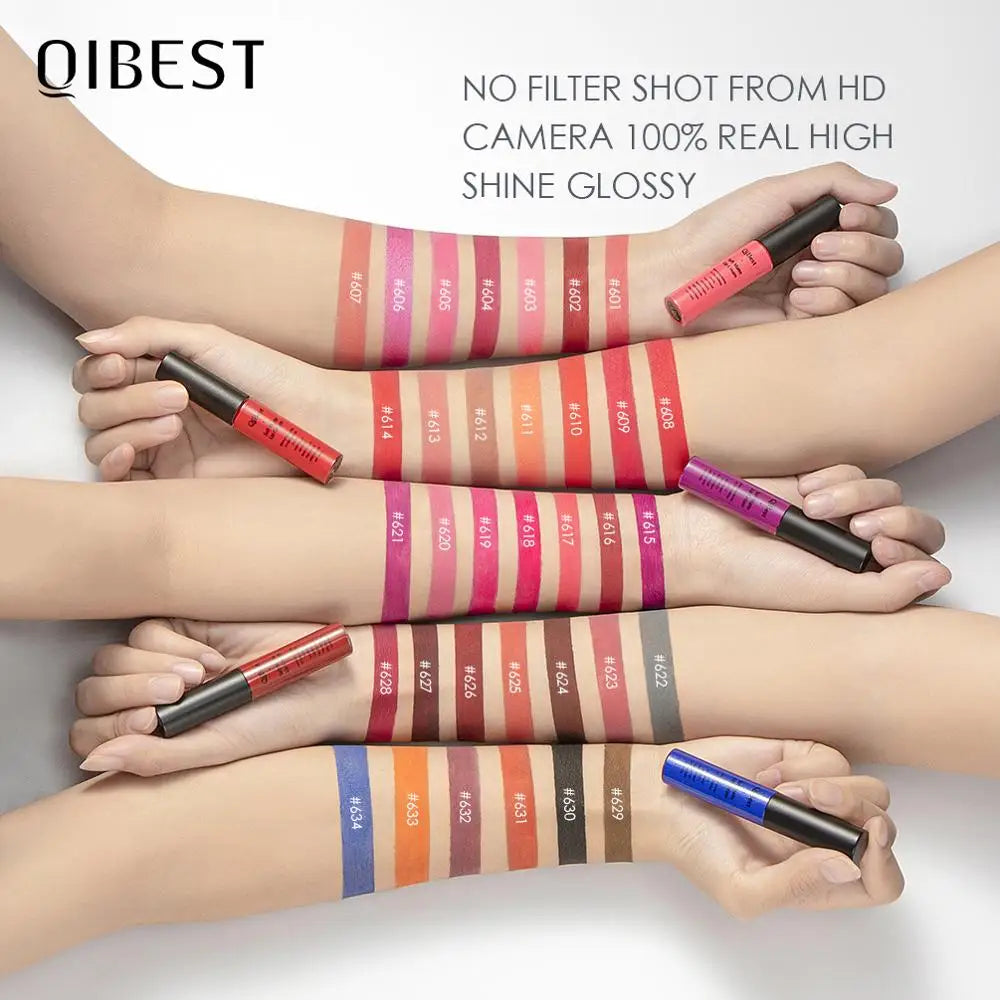 QIBEST Matte Liquid Lipstick Waterproof Lasting Velvet Lip Gloss Tint Tube Nude Pigment Red Black Purple Orange Lipstick Makeup