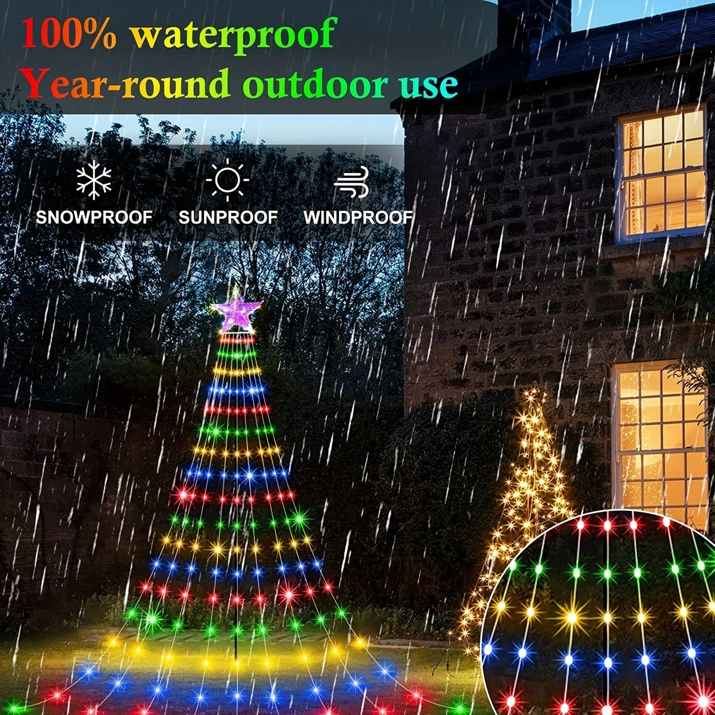 Solar Outdoor String Lights,280 LED Star Fairy Lights 9 Strands 9.8ft Waterfall Tree Lights 8 Modes Waterproof For Garden Decor