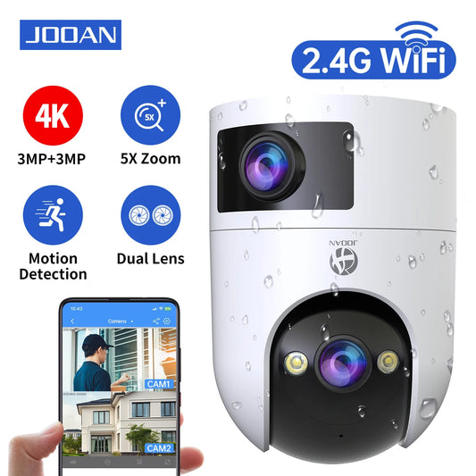 JOOAN 6MP PTZ IP Camera Outdoor Waterproof Dual Lens Dual Screen 5G WIFI Security Camera Auto Tracking CCTV Surveillance Camera