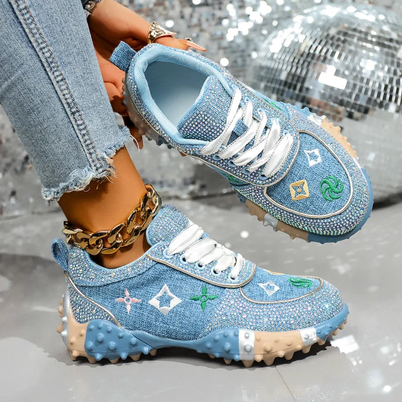 Brand Classical Outdoor Sneakers Embroidery Luxury Crystal Designer Shoes Rubber Nail Anti Slip Running Shoes Comfortable Shoes