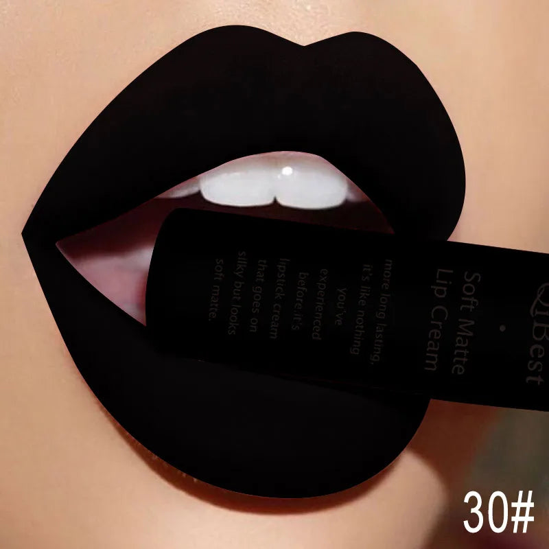 QIBEST Matte Liquid Lipstick Waterproof Lasting Velvet Lip Gloss Tint Tube Nude Pigment Red Black Purple Orange Lipstick Makeup