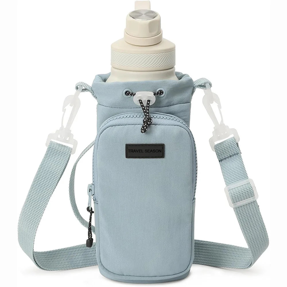 Outdoor Sports Water Bottle Bag with Adjustable Shoulder Strap and Phone Pocket Water Bottle Sleeve for Hiking Camping Gym