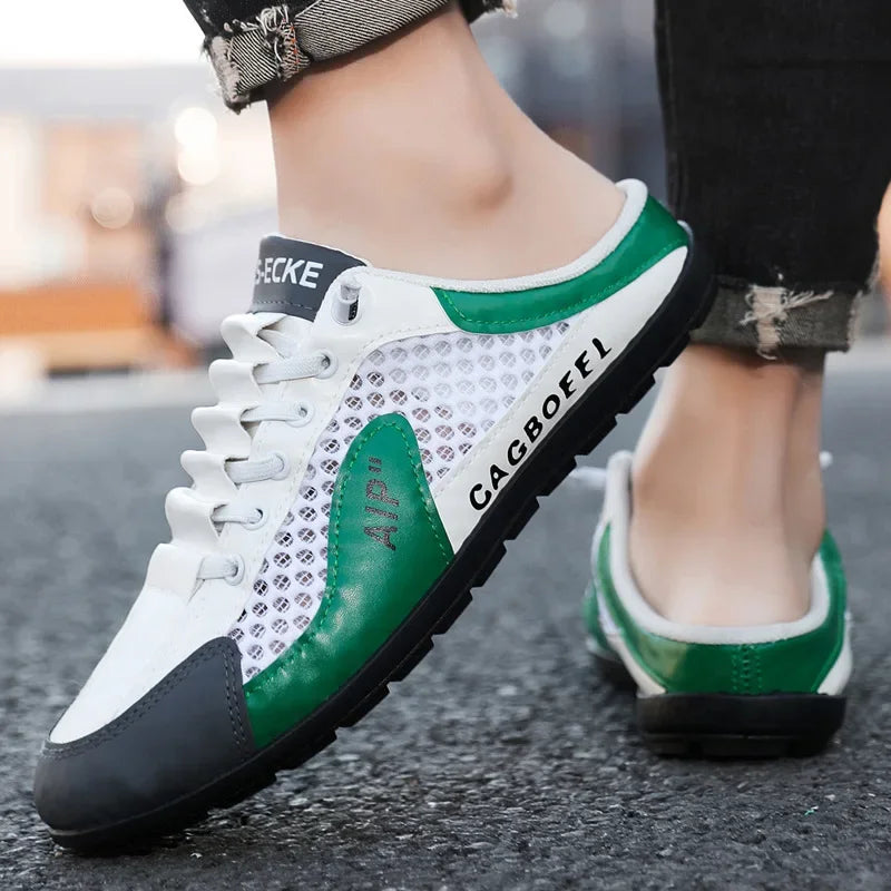 Men's Summer New Large Size Comfortable Half Support Fashionable Korean Style Breathable Popular Casual Shoes Mesh Lining
