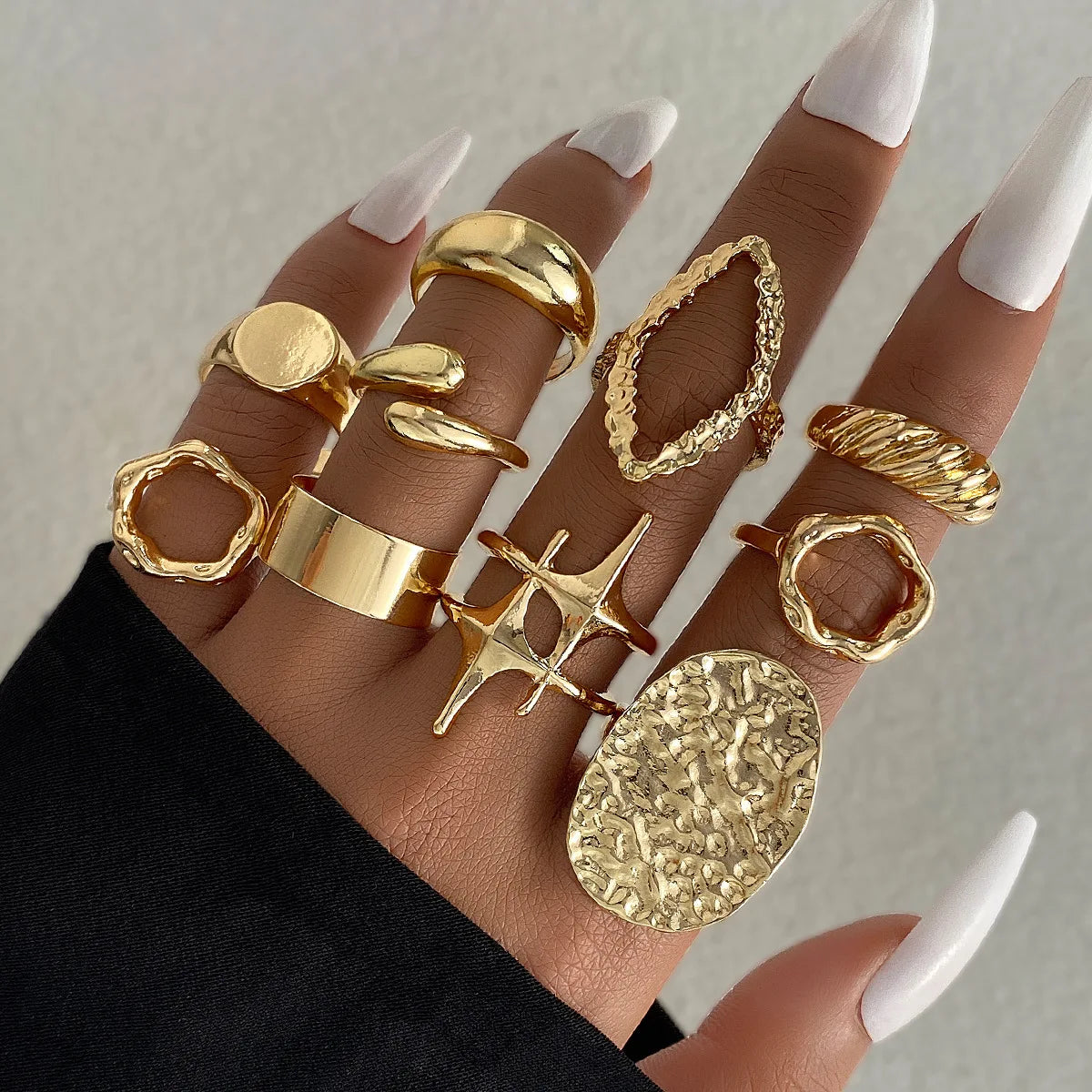 15Pcs/Set Exaggerated Metal Irregular Lines Water Droplet Smooth Rings for Women Men Punk Retro Boho Fashion Jewelry Gift
