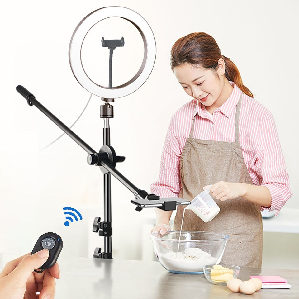 Phone Selfie Lamp With Tripod Stand Boom Arm