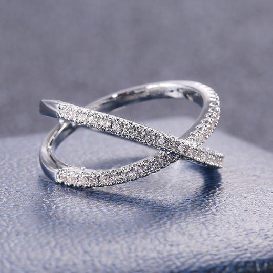 Full Paved CZ Stone Silver Color Elegant Simple Female Jewelry Ring