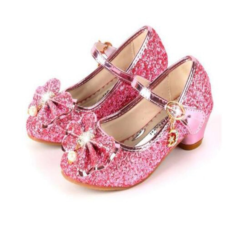 Princess Butterfly Leather Diamond Bowknot High Heel Dance Shoes Baby Girls Party Dance Shoes