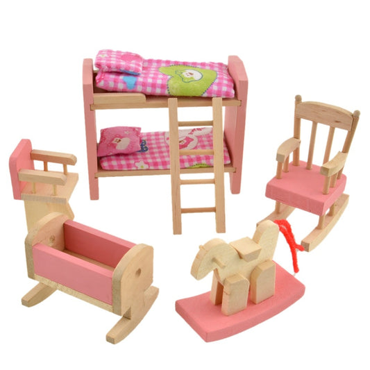 Pink Bathroom Furniture Bunk Bed House Furniture for Dolls Wood Miniature Furniture Wooden Toys