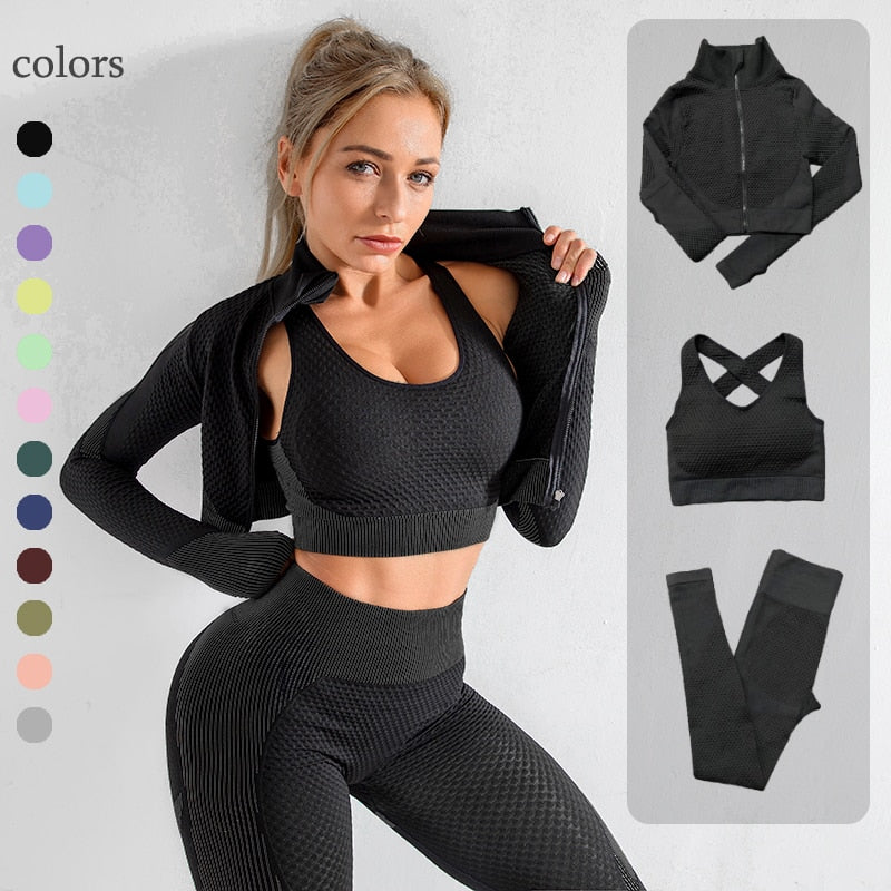 Long Sleeve Crop Top High Waist Leggings Sports Suits