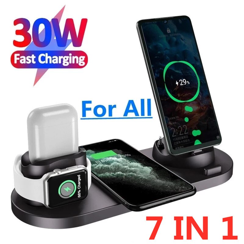 30W 7 in 1 Wireless Charger Stand Pad