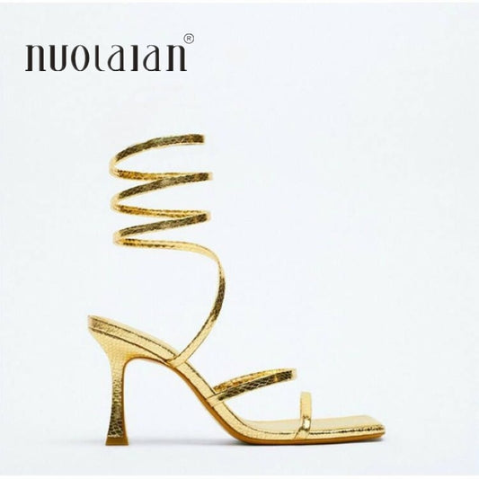 Women Sandals Sexy Cross Ankle Stiletto Heels