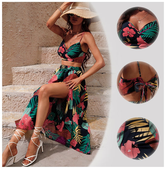 Summer Fashion Two Pieces Skirt Beach Style Floral Print