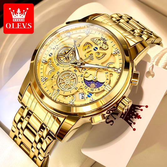 Top Brand Luxury Original Waterproof Quartz Watch for Man Gold Skeleton Style