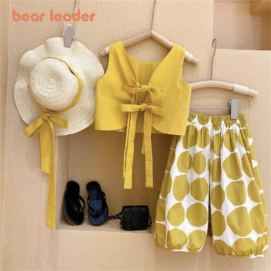 Three Piece Cotton Korean Fashion Pastoral Backless Suit Thin Pullover Girl's Vest Top Polka Dot Knickerbockers