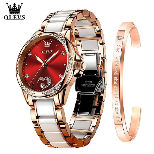 Automatic Mechanical Ladies Dress Wrist Watch Stainless Steel Ceramic Watchband Heart Diamond