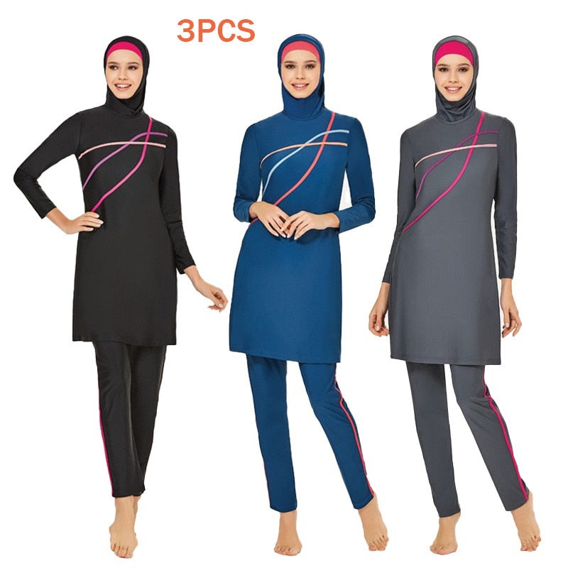 Muslim Modest Swimwear Hijab Swimsuit Women Long Sleeve Swimming Suit Islamic Cover Ups